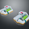 Medical Emergency Structure Featuring Red Cross Green Cylinder And White Base