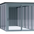 Modern Grey Frame Glass House With Sliding Doors And Transparent Walls
