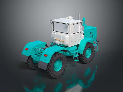 Turquoise And White Toy Tractor Model With Large Wheels Detailed Design 3d model