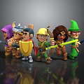 Group Of Colorful Cartoon Warrior Characters Holding Swords Bows And Staffs