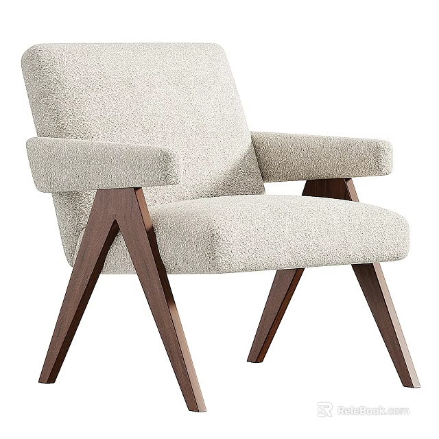 Modern Dining Chair With Beige Upholstered Seat And Dark Wooden Legs 3d model 