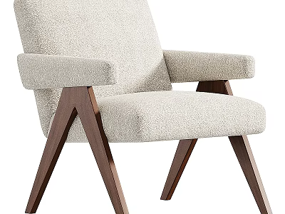 Modern Dining Chair With Beige Upholstered Seat And Dark Wooden Legs 3d model
