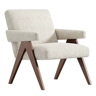 Modern Dining Chair With Beige Upholstered Seat And Dark Wooden Legs 3d model