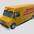 DHL Yellow Delivery Van With Express Worldwide Logo And Text On Side 3d model