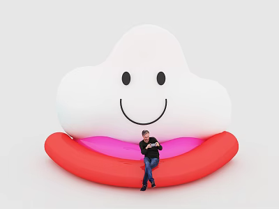 Giant Smiling Cloud Photo Spot With Red Lip Base And Person Sitting 3d model