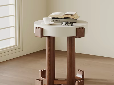 Modern Bedside Table With White Top Wooden Legs Open Book Cup And Glasses 3d model