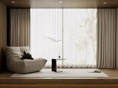 Modern Light Colored Curtains For Large Windows With Natural Light Trees Outside Bean Bag Chair 3d model