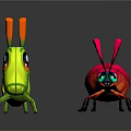 Colorful 3D Insect Characters With Green Grasshopper Pink Beetle Large Eyes Neon Antennae