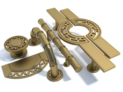 Golden Brass Door Handles With Intricate Decorative Patterns And Various Styles 3d model