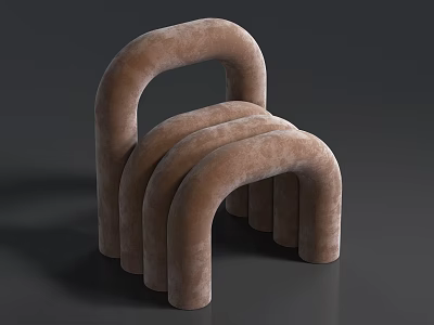 Modern Light Brown Velvet Accent Chair With Curved Structure And Stacked Design 3d model