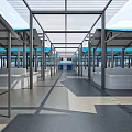 Modern Supermarket Department Store Interior With Shelves Aisles And Product Displays