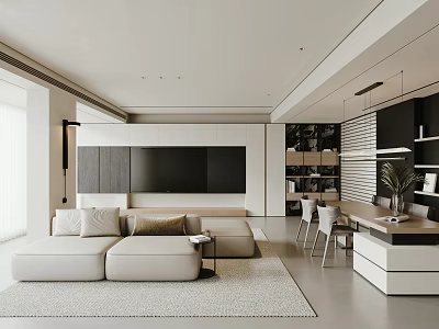 Modern Living Room Interior Design With Light Sofa Large TV And Area Rug 3d model