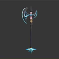 Fantasy Weapon Design With Blue Glowing Accents Pink Details Spiked Top And Star Shaped Base