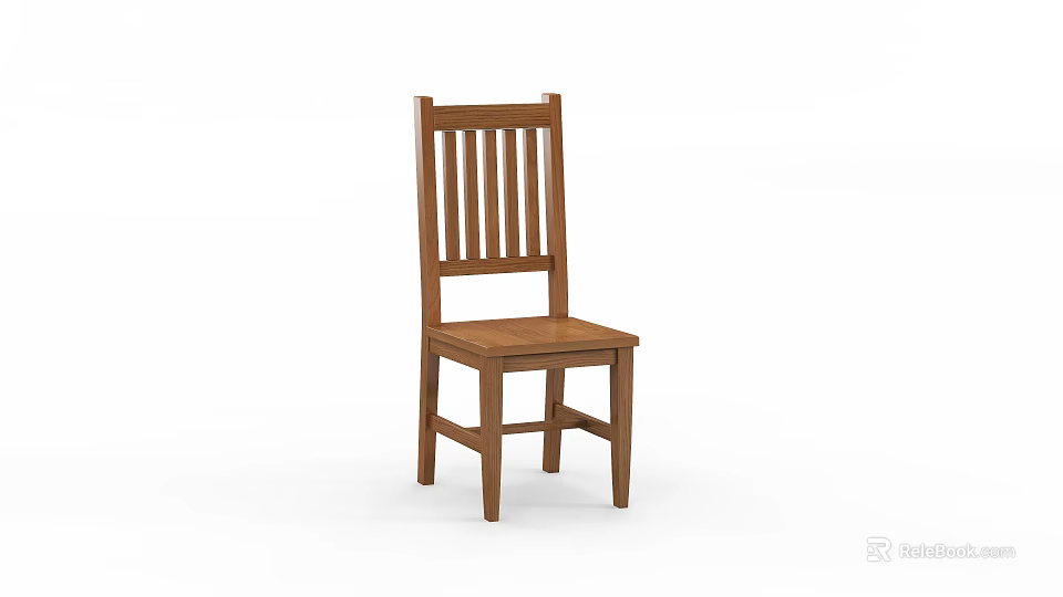 Classic Wooden Dining Chair With Vertical Slat Back And Solid Seat Design 3d model