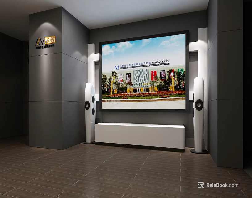 Professional Projection Monitoring System With Large Screen Display And AV Equipment Setup 3d model 