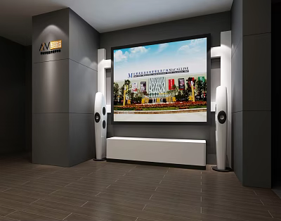 Professional Projection Monitoring System With Large Screen Display And AV Equipment Setup 3d model