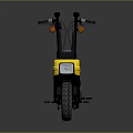 Yellow Three Wheeled Motorcycle With Black Seat And Orange Handlebar Lights