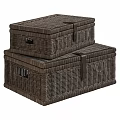 Brown Woven Rattan Storage Boxes Stackable Design With Metal Clasp For Home Organization 3d model