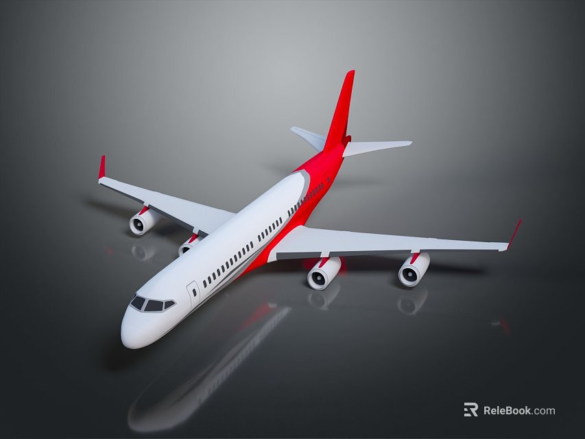 Modern Passenger Plane With Red And White Livery And Four Engines Design 3d model 
