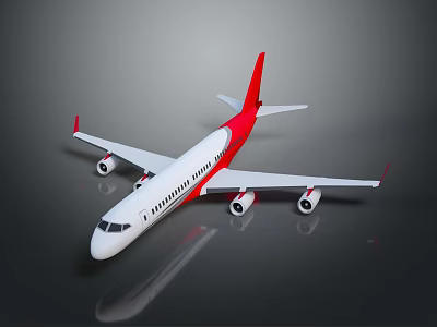 Modern Passenger Plane With Red And White Livery And Four Engines Design 3d model
