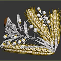 Elegant Ornate Crown With Golden Wheat Orange Gemstone And Silver Leaves Decorated With Diamonds