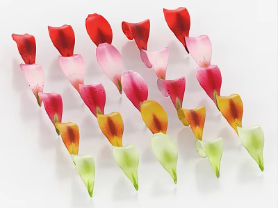 Colorful Artificial Flower Blooms for Vase Decoration in Red Pink Yellow and Green Tones 3d model