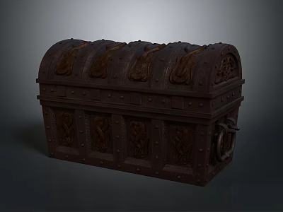 Ornate Wooden Chest With Intricate Relief Carvings And Metal Hardware Sculpture Design 3d model
