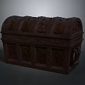 Ornate Wooden Chest With Intricate Relief Carvings And Metal Hardware Sculpture Design