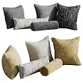 Multiple Decorative Throw Pillows Featuring Geometric Abstract Patterns And Neutral Color Tones