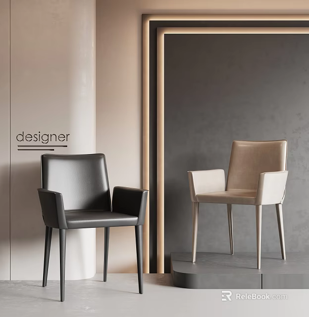 Designer Modern Dining Chairs With Black And Beige Leather In Minimalist Interior 3d model 