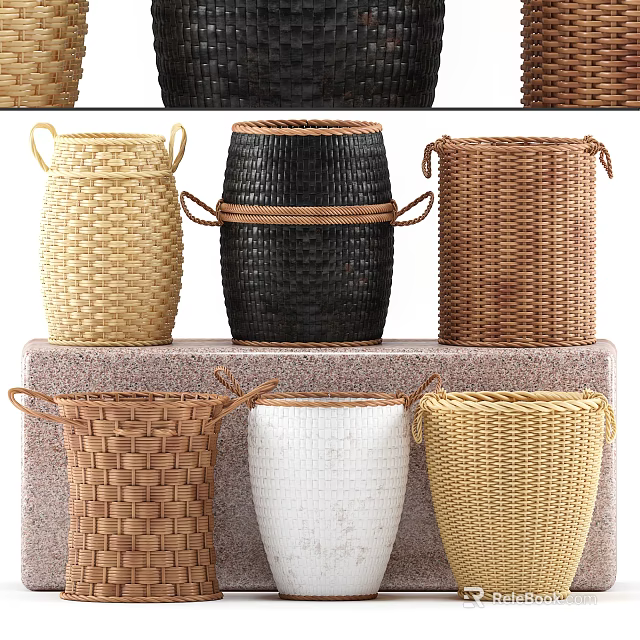 Decorative Woven Storage Baskets In Multi Color Various Styles For Home Organizing 3d model 
