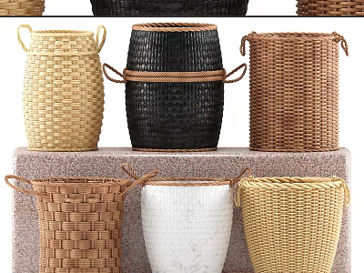 Decorative Woven Storage Baskets In Multi Color Various Styles For Home Organizing 3d model