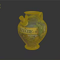 Colorful Decorative Pitcher with Blue Yellow Body BIATTIS Lettering and Figure Patterns