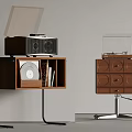 Vintage Wooden Furniture Featuring Record Player Drawer Cabinet Metal Legs Wheels Records Books