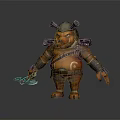 Pig Like Warrior Creature Character With Horned Armor And Battle Axe