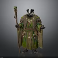 Fantasy Badger Character In Green Robe With Fur Trim And Decorated Staff