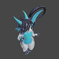Game And Movie Character 3D Model With Black Hair Blue Horns And Waving Hand