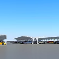 Modern Tensile Membrane Carport Structure With Multiple Parked Cars Under Blue Sky