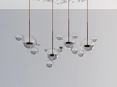 Elegant Modern Chandelier with Multiple Transparent Glass Spheres and Metallic Details 3d model