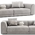 Gray Two Seater Sofa With Geometric Pattern Pillows And Rabbit Figurine Decor 3d model