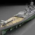 Large Warship With Multiple Turrets Red Deck And Gray Hull Structure 3d model