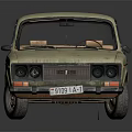 Vintage Beige Car With Worn Exterior Scratches Stains And Old Tires