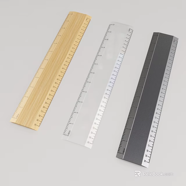 Industrial Equipment Measuring Rulers Wooden Transparent Plastic And Black With Precise Scales For Industrial Use 3d model 