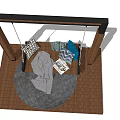 Outdoor Playground Equipment With Wooden Swing Frame Pillows And Brick Floor Rug