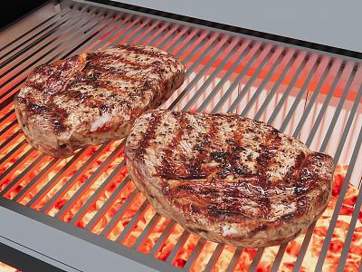 Juicy Grilled Steaks On Electric Grill With Red Heating Elements And Char Marks 3d model