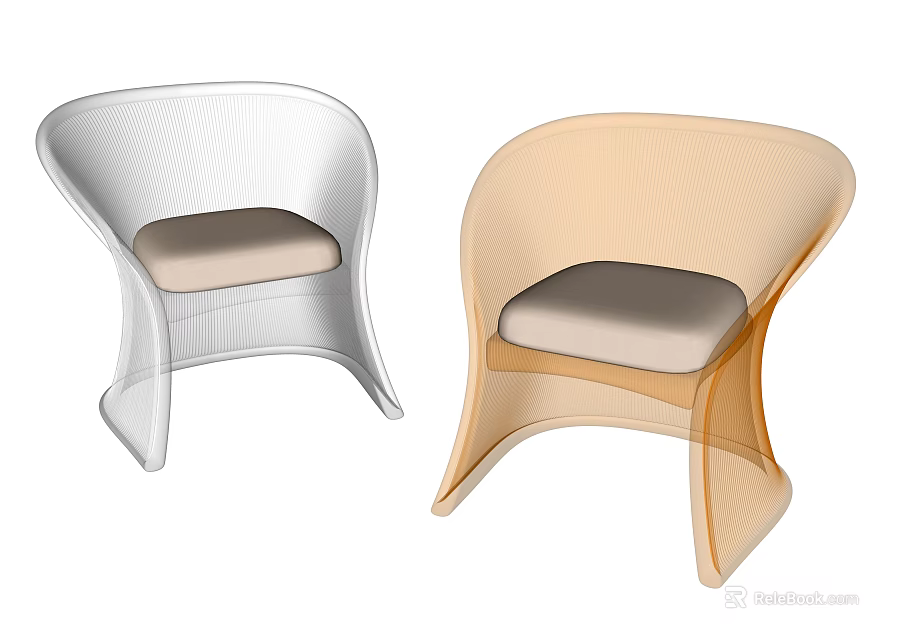Modern Leisure Chairs With Silver And Beige Colors Sleek Lines And Padded Seats 3d model 