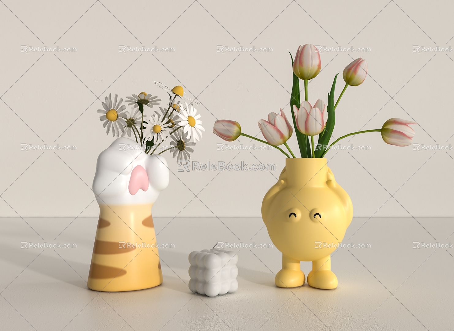 Modern cat claw cartoon vase 3d model