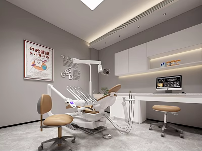 Modern Dental Clinic Interior With Treatment Chair Cabinets And Stools 3d model
