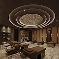 SPA Sauna Interior Design with Circular Ceiling Wooden Walls and Luxurious Loungers