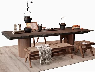New Chinese Middle Ancient Tea Table and Chair Tea Set Bench Leisure Chair 3d model